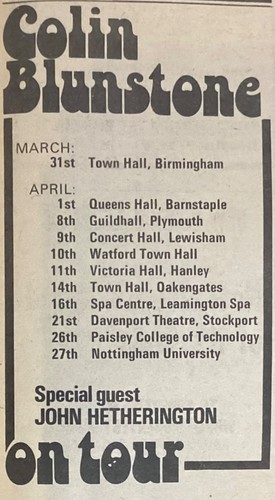Colin blunstone gig advert - blunstone,